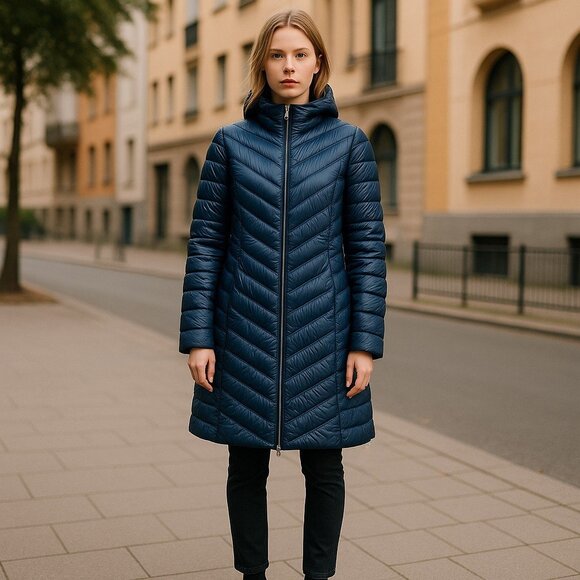 NWT Calvin Klein Packable Down Blend Puffer Coat Jacket Navy Blue Size M
